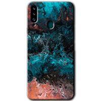 Samsung Galaxy A20s Kılıf Baskılı Kapak - Liquid Colorfull + 5D Tam Kaplayan Cam