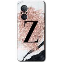 Huawei Nova 9 SE HD Baskılı Kılıf + 9D Tam Ekran Koruyucu - Pembe Mermer Desenli Z Harfi