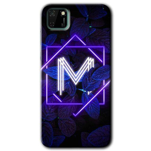 Huawei Y5P Kılıf HD Desen Baskılı Arka Kapak - Dark Neon Yaprak M Harfi + Kırılmaz Cam