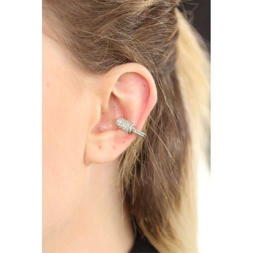 Taşlı Silver Renkli Metal Geçirmeli Kıkırdak Küpe