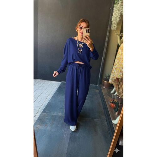 Kadın Uzun Kollu Tek Omuzdan Açık Viskon Iki Iplik Bluz Ve Pantolon Ikili Takım