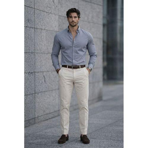 Likralı Regular Fit Nefes Alabilir Klasik Erkek Oxford Gömlek - Füme