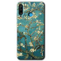Huawei P30 Lite Kılıf HD Desen Baskılı Arka Kapak + Temperli Cam - Almond Blossom