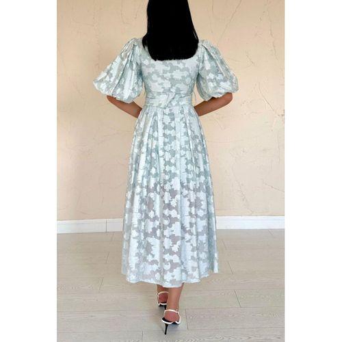 Mint Kemerli Balon Kollu Elbise