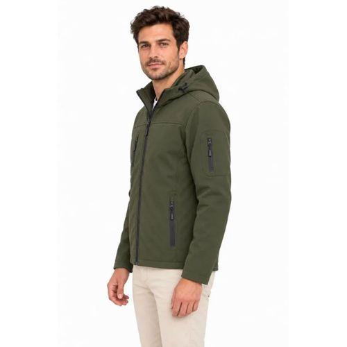 Erkek Su Geçirmez Softshell İçi Polar Astarlı Çıkarılabilir Kapüşonlu 4 Cepli Mont Ceket - Haki