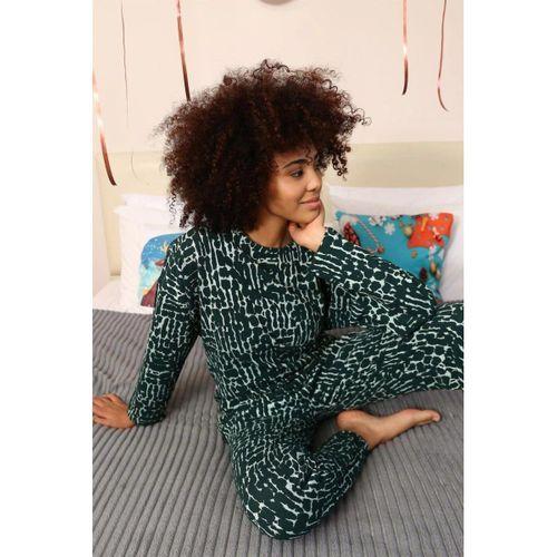 Kadın Uzun Kol 3 İplik Penye Pijama Takım Yeşil
