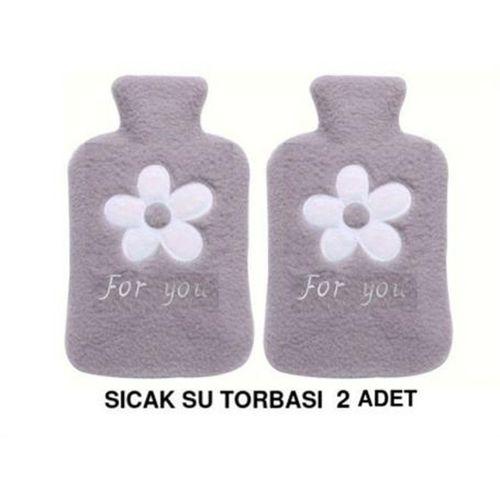 2 Adet Sıcak Su Torbası Peluş Papatya Desenli Gri  21X13,5X2Cm 500 Ml