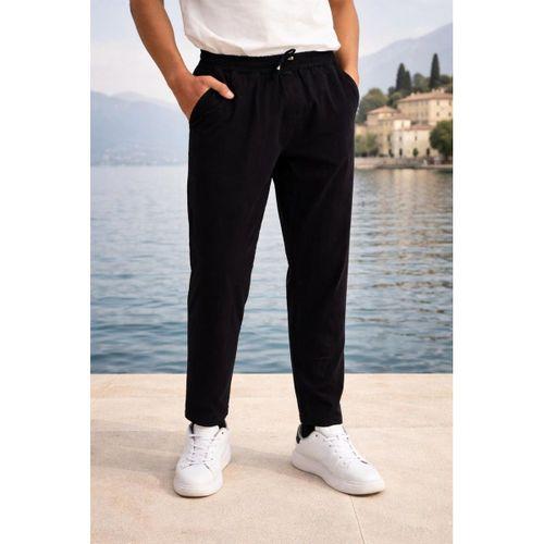 Meridian Kumaş Relaxed Fit %100 Pamuklu Jogger Erkek Yazlık Eşofman Altı Pantolon - Siyah