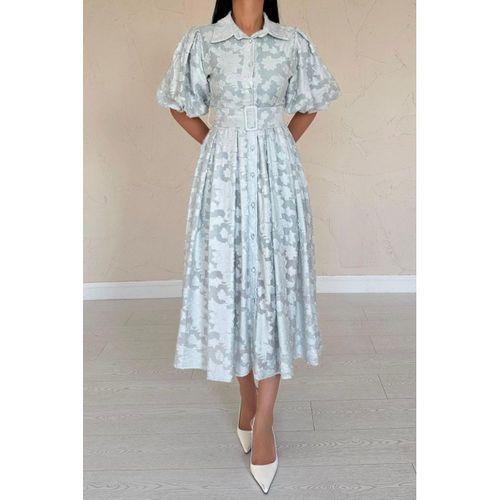 Mint Kemerli Balon Kollu Elbise