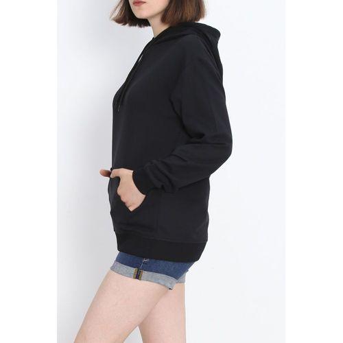 Kapşonlu Kanguru Sweat Siyah