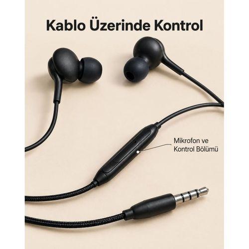 Silikon Uçlu Mikrofonlu Siyah Kablolu Kulak İçi Kulaklık