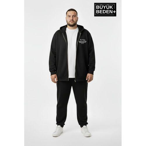 Erkek Büyük Beden Fermuarlı Kapüşonlu Chef Baskılı Sweatshirt Hırka - Rahat Kalıp SPR26BHR921