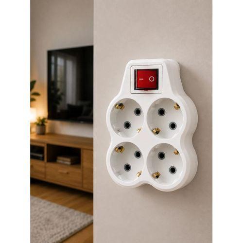4’lü Priz Çoğaltıcı Açma Kapama Anahtarlı Kablosuz Duvar Tipi Priz Adaptörü