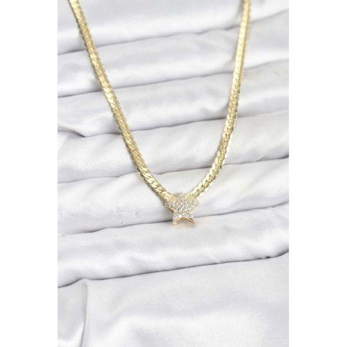 Gold Renk Pirinç Yıldız Zirkon Taşlı Kadın Kolye