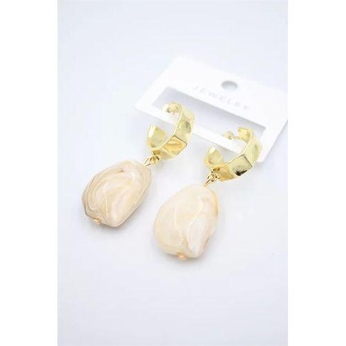 Akrilik Taşlı Küpe - Krem