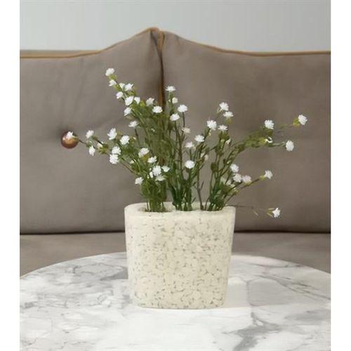 2 Adet Vazo Dahil,Vazoda Çiçek,Beyaz Yapay Çiçek,Vazo Dekoratif Deniz Taşı El Yapımı 10X5X14Cm
