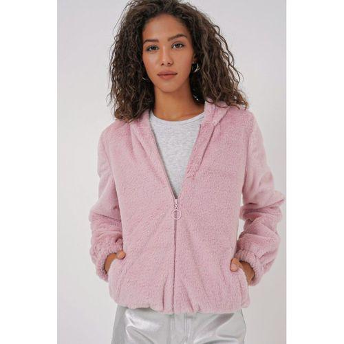 5091 Kapşonlu Kürklü İçi Astarlı Mont - Pudra