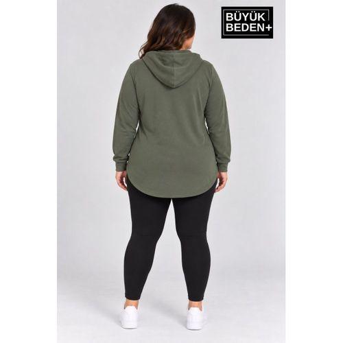 Süperlife Kadın Büyük Beden Fermuarlı Kapüşonlu Uzun Oval Etek Uçlu Oysho Hırka SPR26BHR993