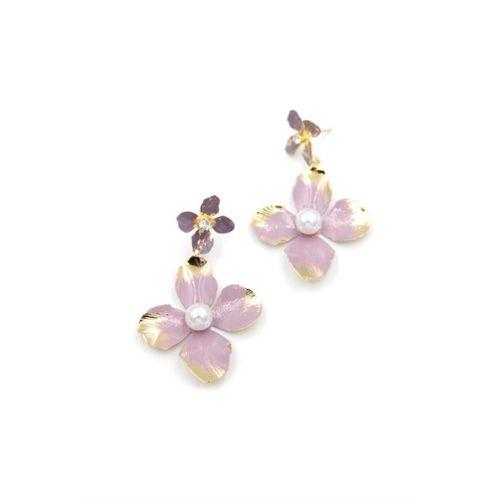 Metal Çiçek Küpe - Pembe