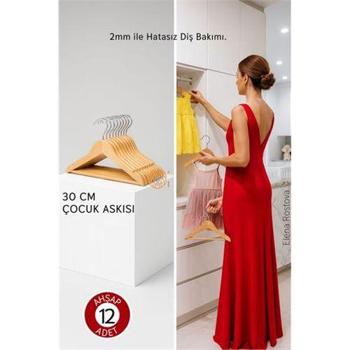 12’li Lüks Masif Ahşap Çocuk Askı Seti - Elena Rostova Stil Seçkisi - 30 cm 719137