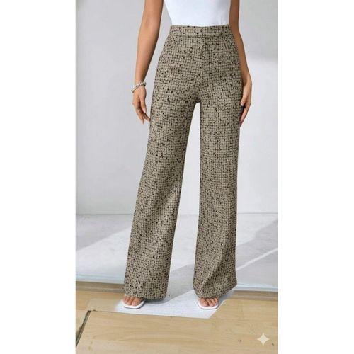 Kadın Yüksek Bel Paçaya Doğru Geniş Dokuma Pantolon