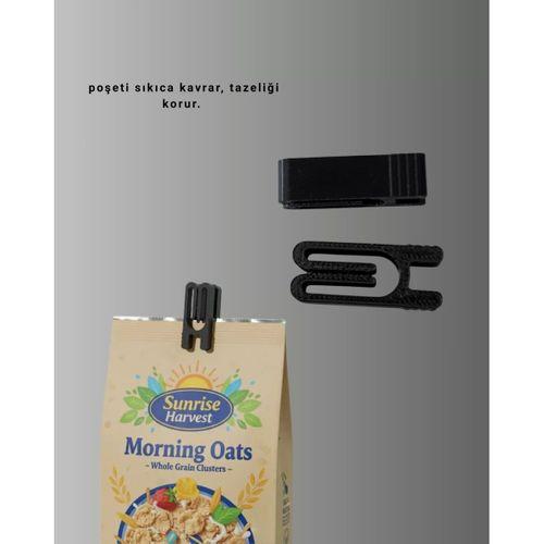 Poşet Kapatma Mandalı Hava Geçirmez Siyah 10 Adet Set