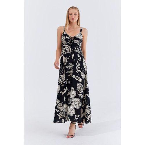 Askılı Viscon Elbise - Siyah