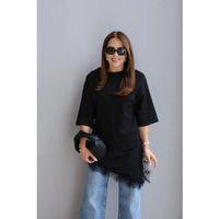 Kısa Kollu Asimetrik Kesim Dantel Güpür Detay Bluz