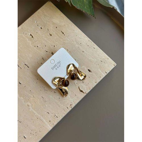 Taşlı Küpe - Kahverengi