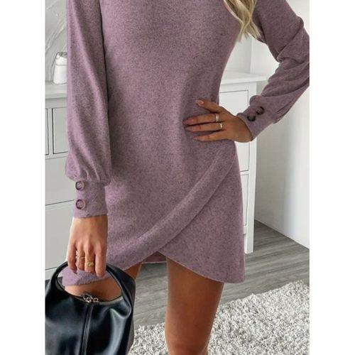 Kadın Uzun Kollu Bisiklet Yaka önden Asimetrik Kesim Detaylı Mini Yumoş Elbise