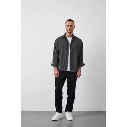 Pixel Relaxed Fit Pamuklu Mikro Çizgili Flanel Erkek Gömlek - Yeşil