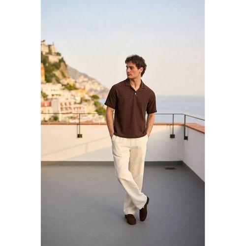 Aretus Şönil Kumaş Regular Fit Tek Düğmeli Polo Yaka Erkek T-Shirt - Kahve