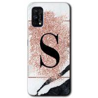 Realme 7 Pro Kılıf HD Desen Baskılı Arka Kapak - Pembe Mermer Desenli S Harfi + Kırılmaz Cam