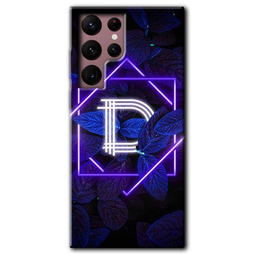 MRCİLETİSİM Samsung Galaxy S22 Ultra Kılıf HD Desen Baskılı Arka Kapak + Temperli Cam - Dark Neon Yaprak D Harfi