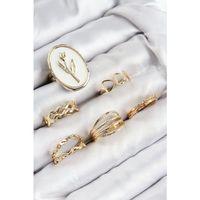 Pirinç Zirkon Taşlı Lale Model Gold Renk Kadın Yüzük Kombin Set