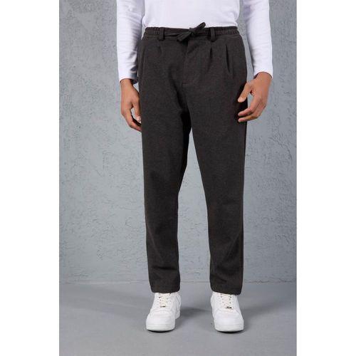 Milos Relax Fit Örme Kaşe Kumaş Fermuarlı Beli Lastikli Jogger Erkek Pantolon - Füme