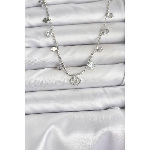 Pirinç Gümüş Renk Yonca Model Kadın Kolye - TJ-BKO10651