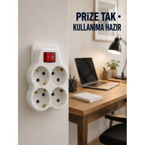 Duvar Priz Çoğaltıcı 4 Çıkışlı Açma Kapama Düğmeli Kablosuz Priz Adaptörü
