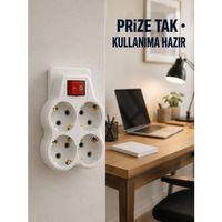 Duvar Priz Çoğaltıcı 4 Çıkışlı Açma Kapama Düğmeli Kablosuz Priz Adaptörü