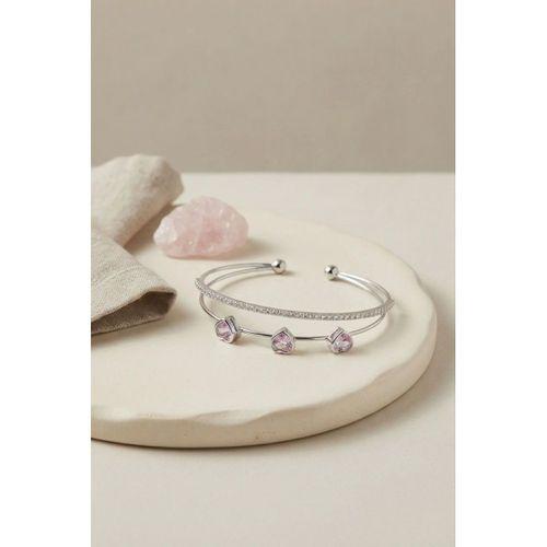 Pembe Kalp Model Zirkon Taşlı Gümüş Renk Kadın Bileklik