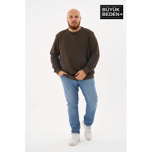 Erkek Büyük Beden Bisiklet Yaka ince Sweatshirt SPR24BSW56