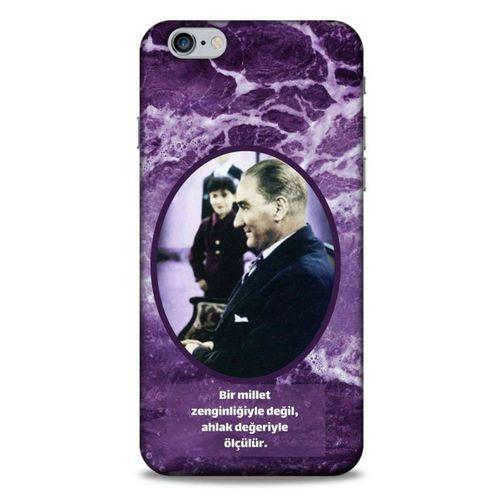 Apple Iphone 6S Plus Kılıf Atatürk (10) Full Koruma Kılıfı Mor
