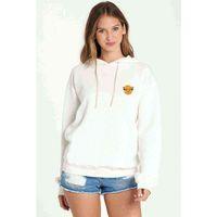 Cat Face Cartoon Baskılı Beyaz Kadın Kapşonlu Sweatshirt