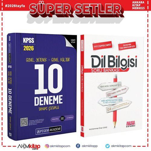 Pegem Yayınları 2026 KPSS Genel Yetenek Genel Kültür Tamamı Çözümlü 10 Deneme ve AKM Dil Bilgisi Soru Bankası Seti 2 Kitap