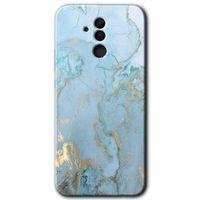 Huawei Mate 20 Lite HD Baskılı Kılıf + 9D Tam Ekran Koruyucu - Mavi Gold Mermer