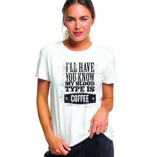 Coffee Baskılı Beyaz Kadın Tshirt