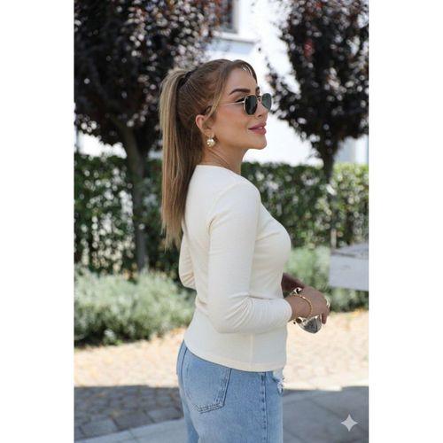Kadın Uzun Kollu Kruvaze Yakalı Toka Detaylı Viskon Bluz
