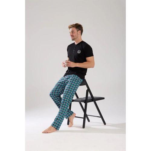 Erkek Düğmeli Yaka Siyah Kısa Kol Pijama Takımı