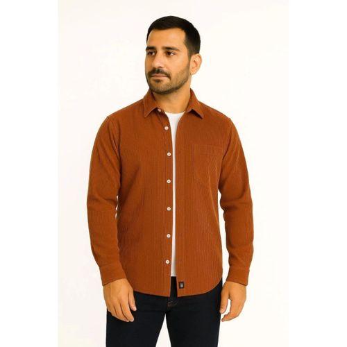 Erkek Fitilli Kadife Cepli Gömlek Oversize Rahat Kalıp - Kahverengi
