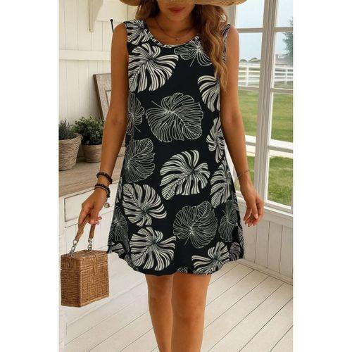 Kadın Sıfır Kollu Yuvarlak Yaka Desenli Süprem Elbise